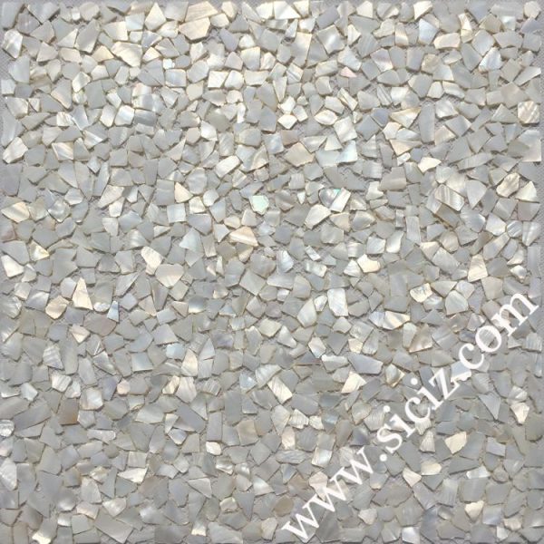 pure white crushed mother of pearl mosaic tiles