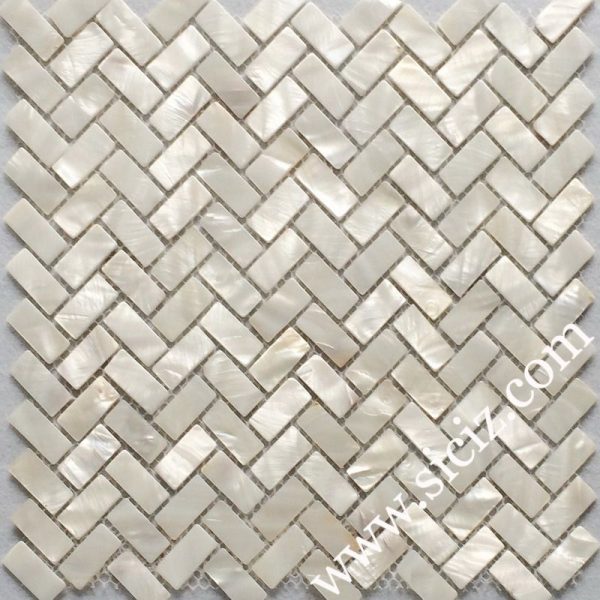 pure white herringbone mother of pearl mosaic tile