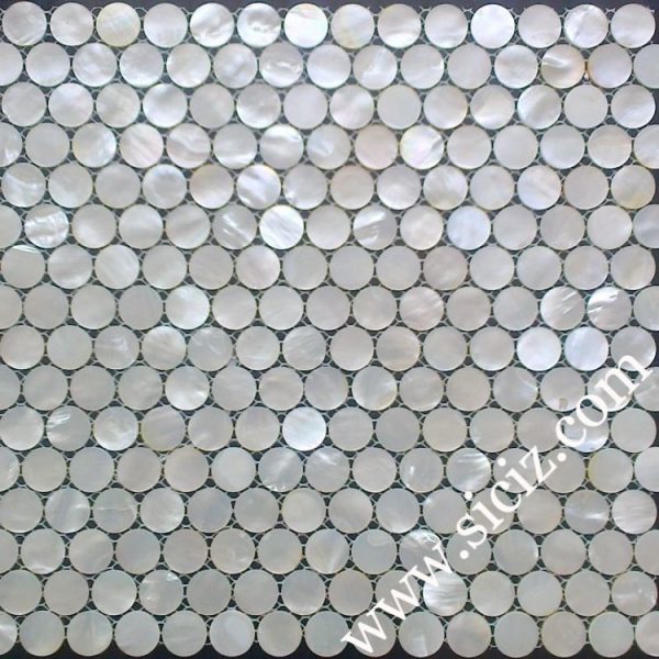 white lip penny round shell mosaic tile