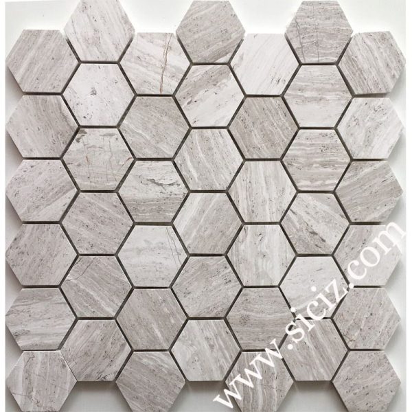 grey wood grain hexagonal marble mosaic tile