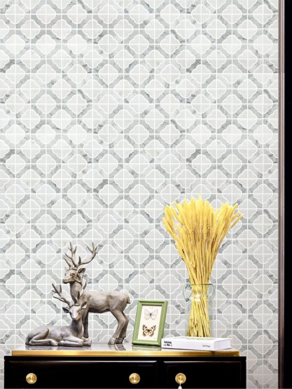 patterned white marble mosaic tile