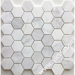 white hexagonal marble mosaic tile