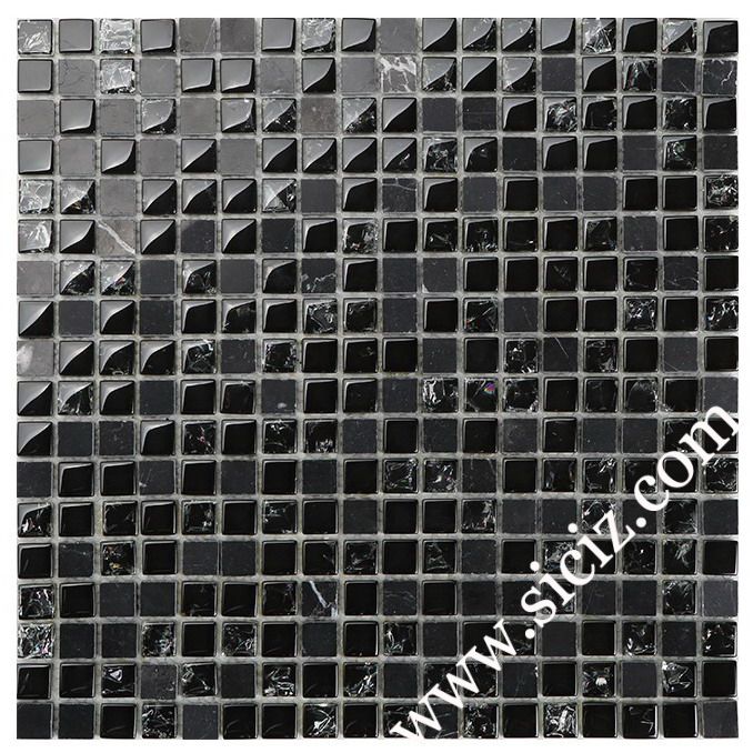 Black Glass Stone Mixed Mosaic Tile - SICIZ