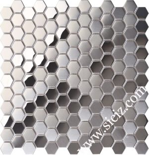 silver hexagonal stainless steel mosaic tiles