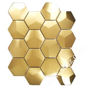 golden stainless steel hexagonal mosaic tile