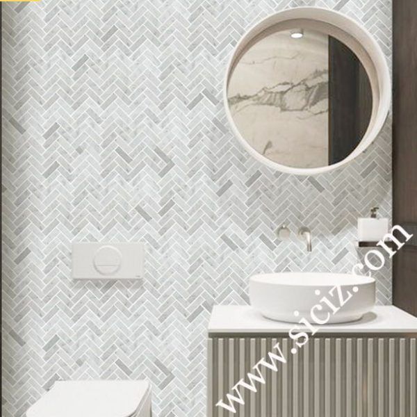 bianco carrara marble herringbone mosaic tile