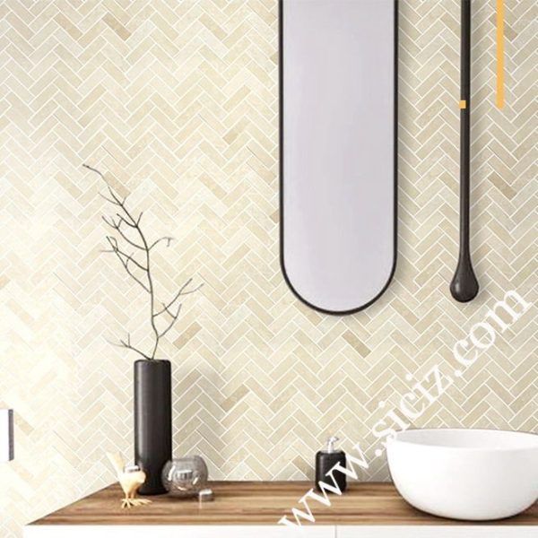 botticino marble herringbone mosaic tile