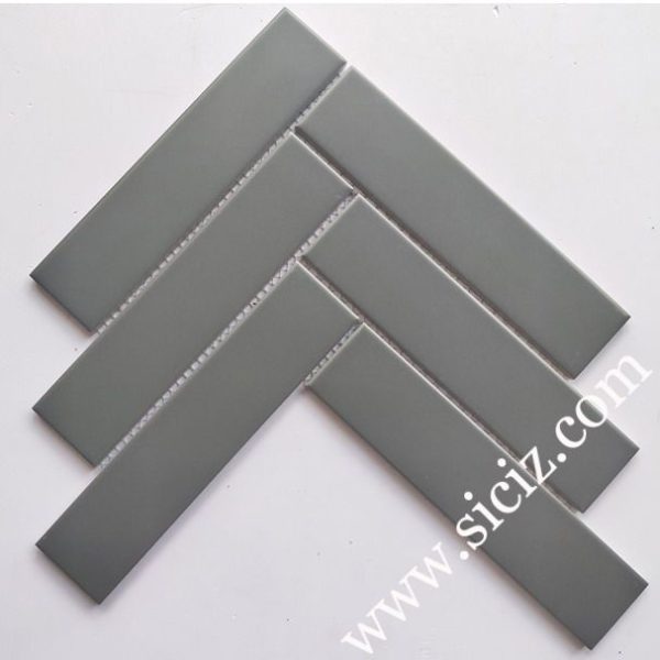 grey herringbone ceramic mosaic tile