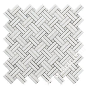 white basket-wave marble mosaic tile