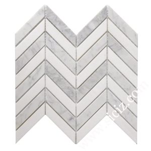 white herringbone marble mosaic tile