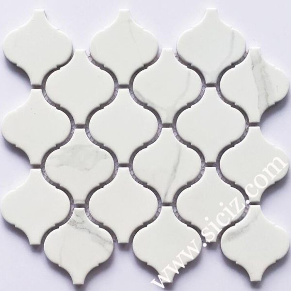 white lantern shaped ceramic mosaic tile