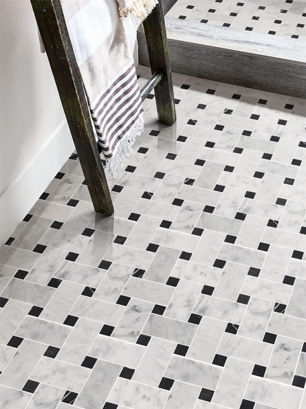 Black White Basket-Weave Marble Mosaic Tile