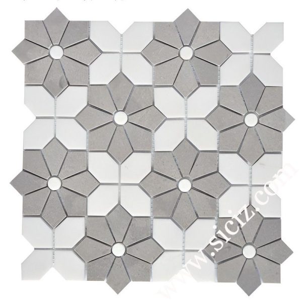 carreaux de mosaïque de marbre blanc gris à motifs floraux