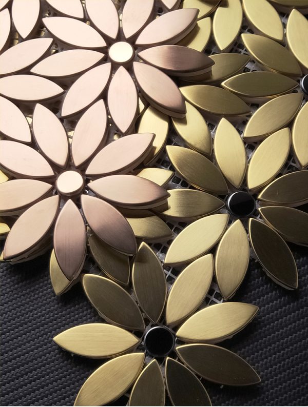 floral stainless steel mosaic tile golden/rosy