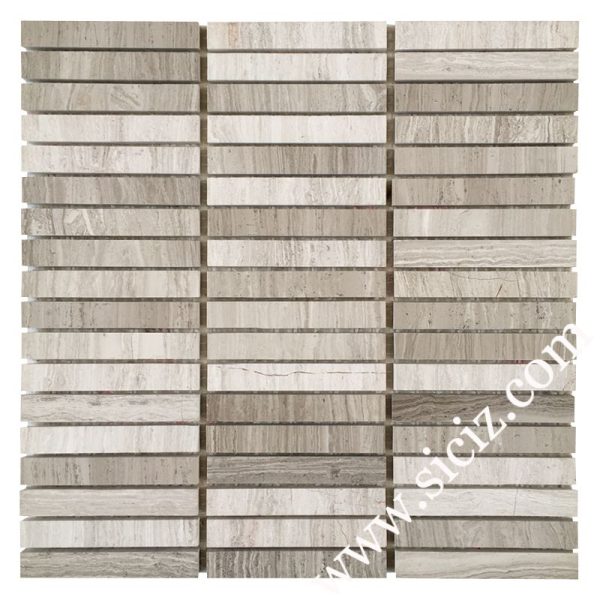 carreaux de mosaïque de marbre gris en bandes de bois