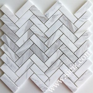 volakas white herringbone marble mosaic tile