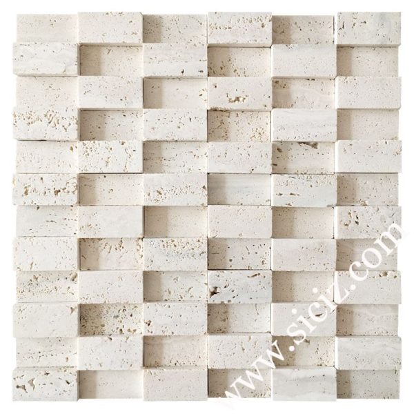 white travertine 3D mosaic tile