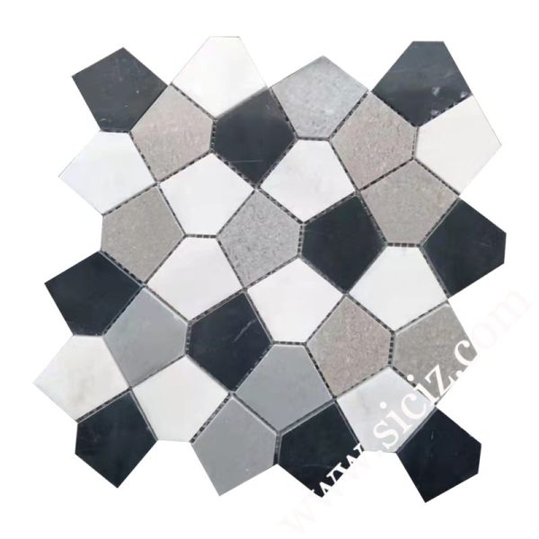 Mixed Color Crazy Cut Pentagonal Marble Mosaic Tile