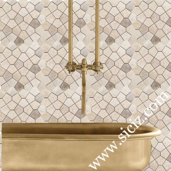 Beige Crazy Cut Pentagonal Marble Mosaic Tile