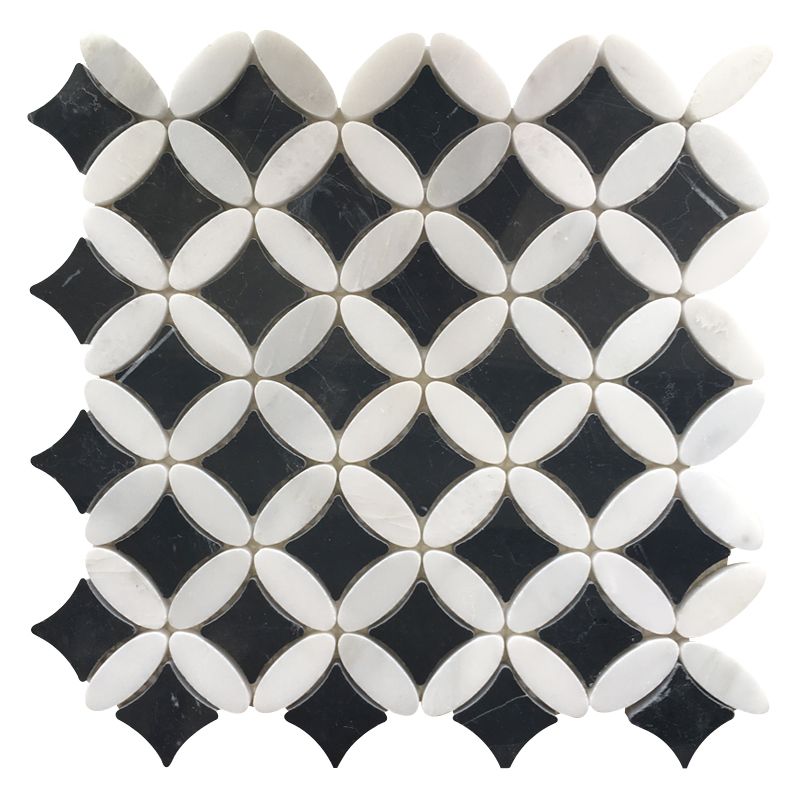 black white mixed coin shaped mosaic tile