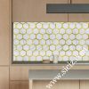 white hexagonal marble mosaic tile with golden metal frame