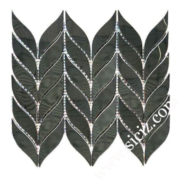 Black Willow Leaf Stainless Steel Mosaic Tile